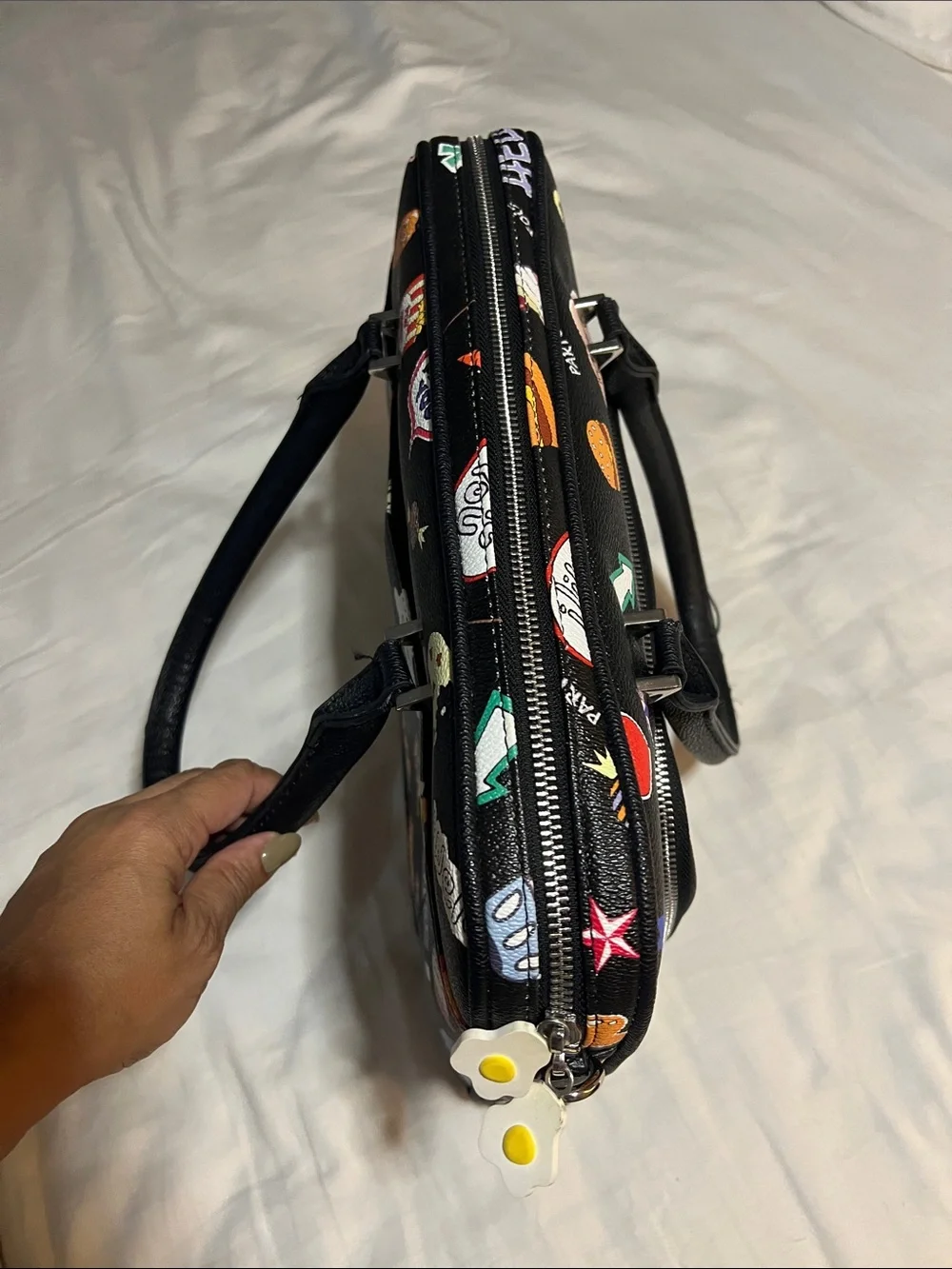 Black Laptop Tote Bag with Colorful Sticker Print